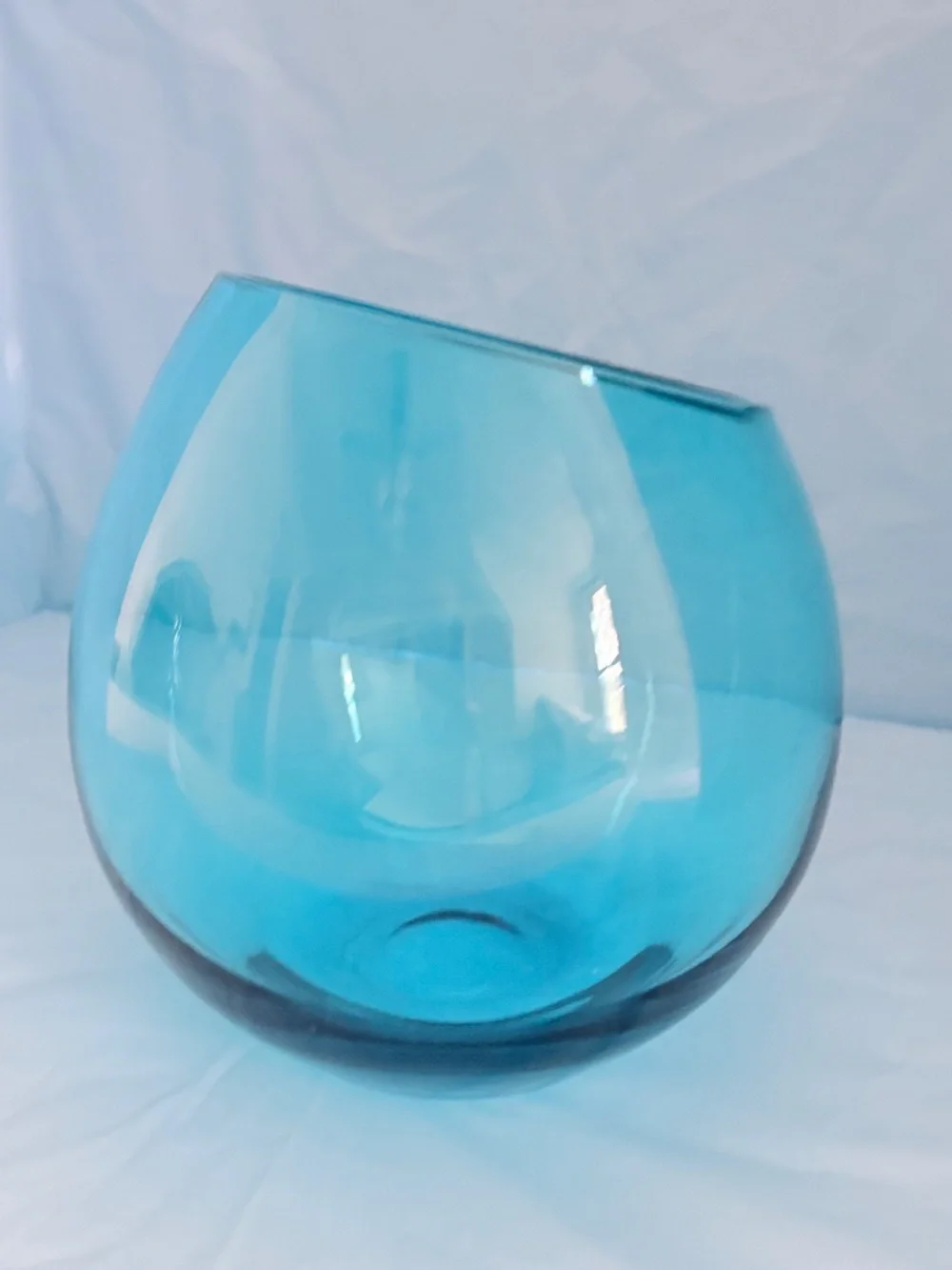 LSA International Peacock Blue Blown Glass Vase Slanted Rim made in Poland 8